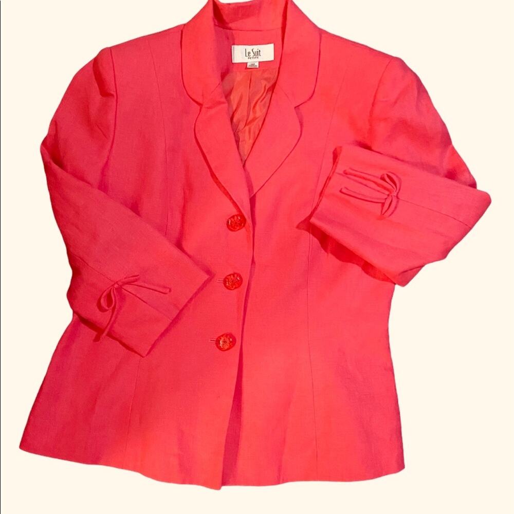 Y2K Pink Powersuit Office Dopamine Girly Minimalist Linen Blazer 12 Petite